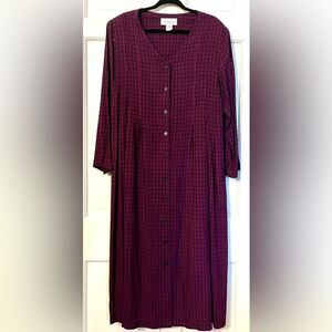 Vintage 80s Delmar Apparel Country House Chic Check Plaid Dress Burgundy Sz 16